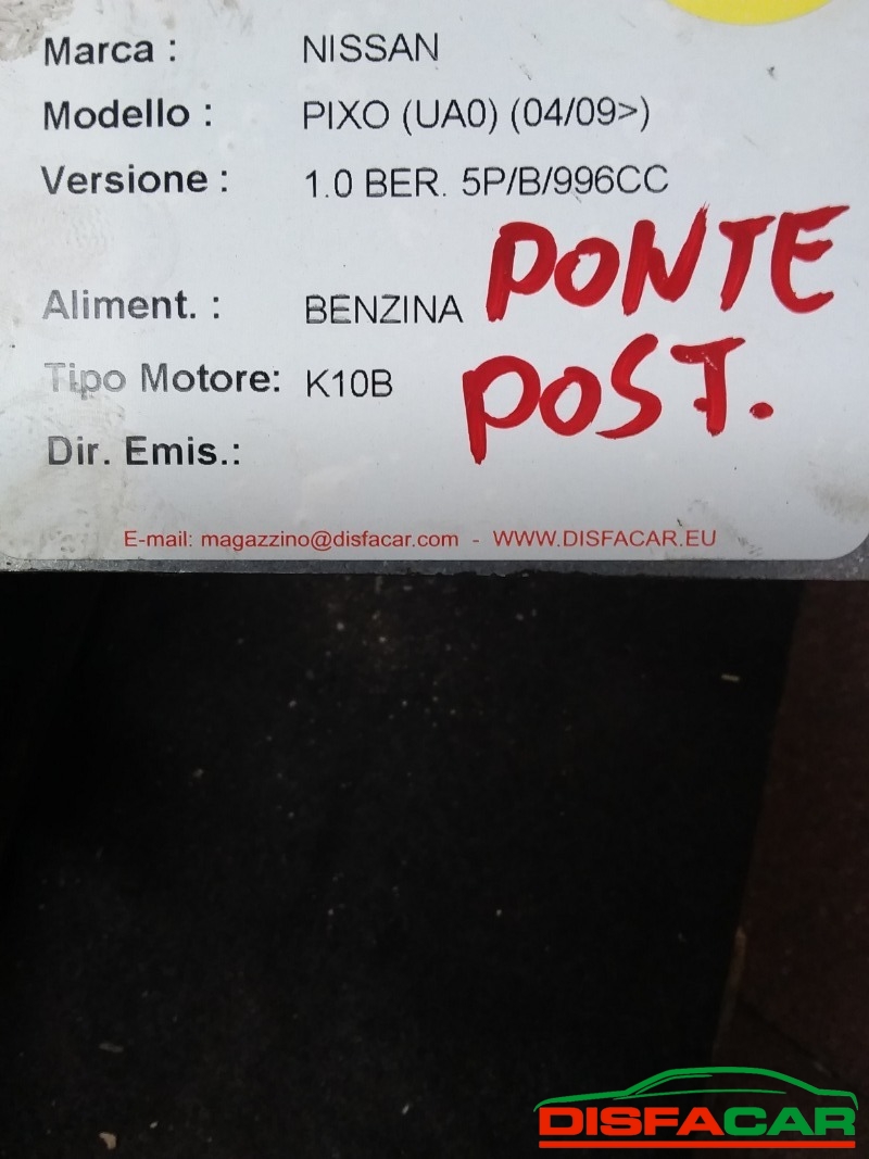 Assale posteriore usato Suzuki Alto NISSAN PIXO 2009, codice K10B – foto 6 di 7