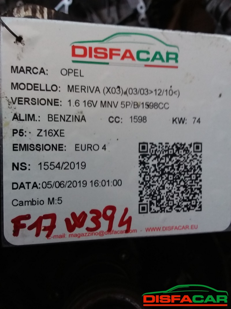 Cambio usato Opel Meriva Zafira 2003, codice Z16XE – foto 5 di 7