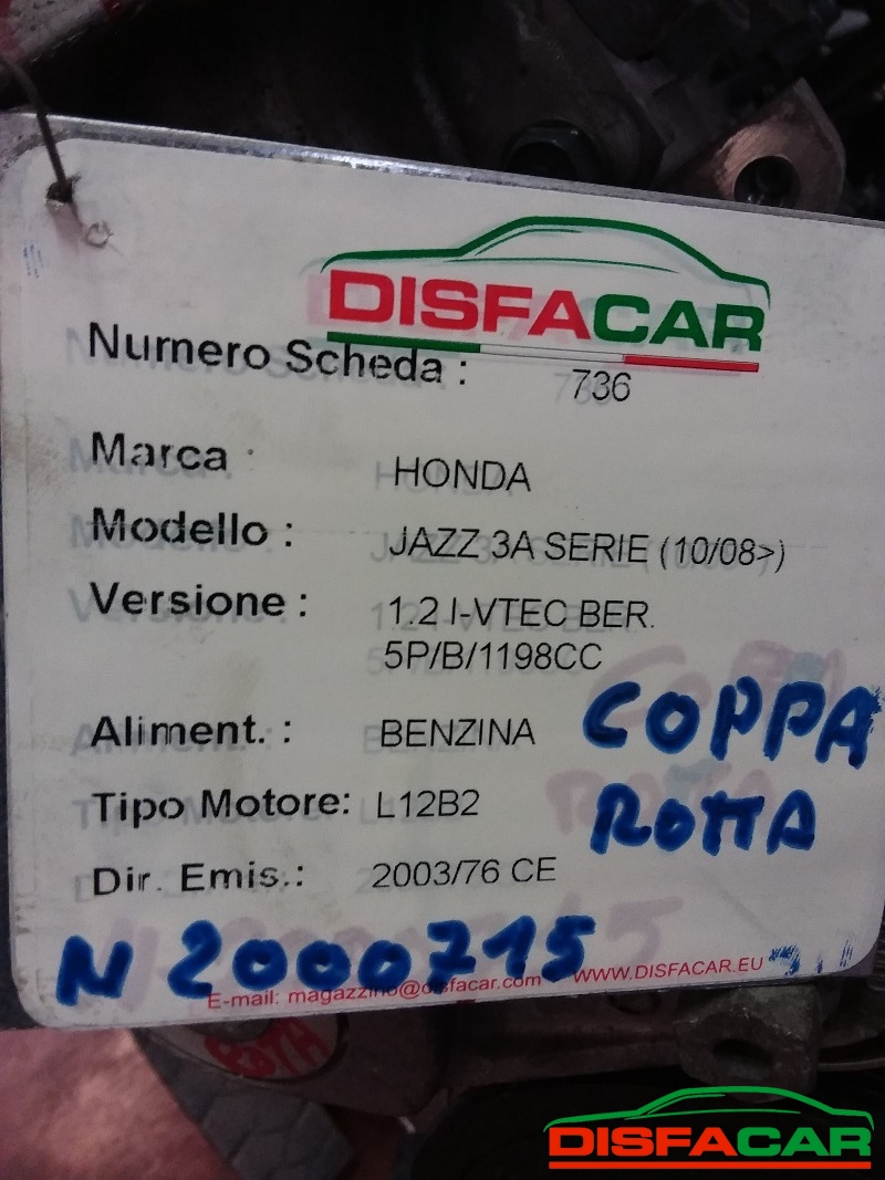 Motore usato Honda Jazz 3A SERIE 2008, codice L12B2 – foto 8 di 8