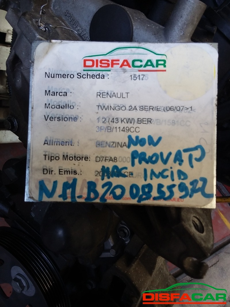 Motore usato Renault Twingo 2A SERIE 2007, codice D7FA800 – foto 8 di 8