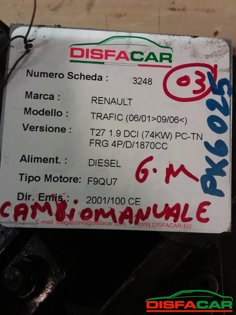 Cambio usato Renault Trafic OPEL VIVARO(SCHEDA 875 da Lavare) 2001, codice F9QU760 – foto 8 di 12