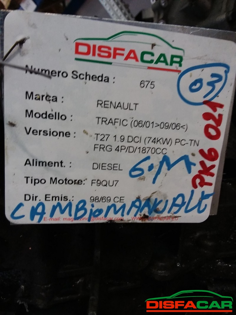 Cambio usato Renault Trafic OPEL VIVARO(SCHEDA 875 da Lavare) 2001, codice F9QU760 – foto 10 di 12