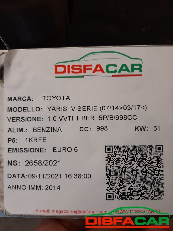 Telaietto anteriore usato Toyota Yaris FRP 2006, codice 1KRFE – foto 8 di 8