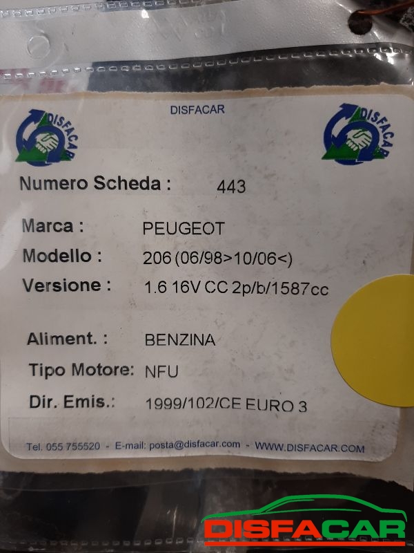 Motore usato Peugeot 206 CC 1600 16v kw 80 1998, codice NFU – foto 7 di 8