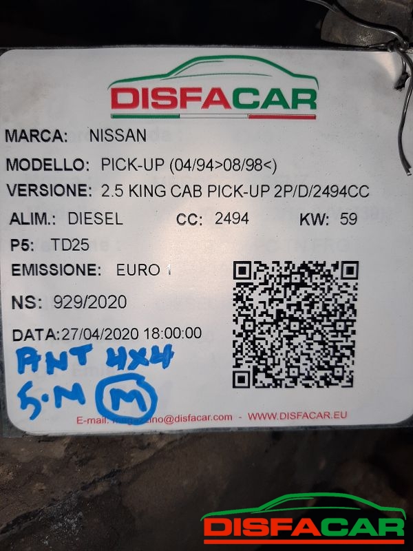 Assale anteriore con differenziale 4x4 usato Nissan PickUp 4x4 1994, codice TD25 – foto 13 di 13