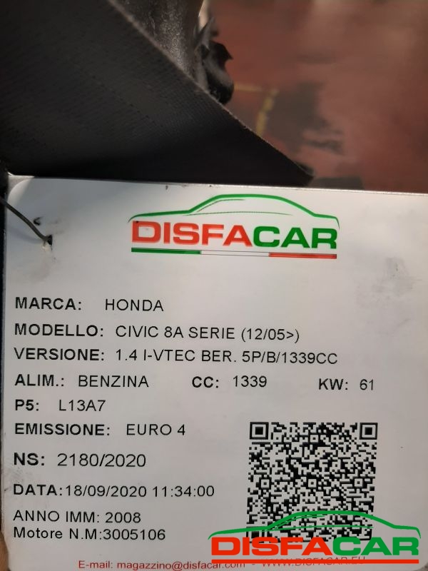 Motore usato Honda Civic 8 SERIE 2005, codice L13A7 – foto 7 di 8