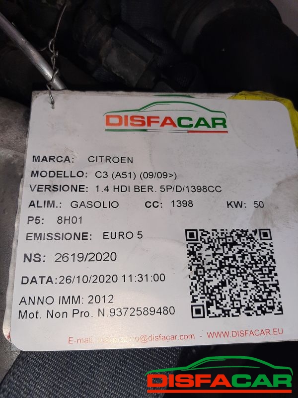 Motore usato Citroën C3 2009, codice 8H01 – foto 8 di 9