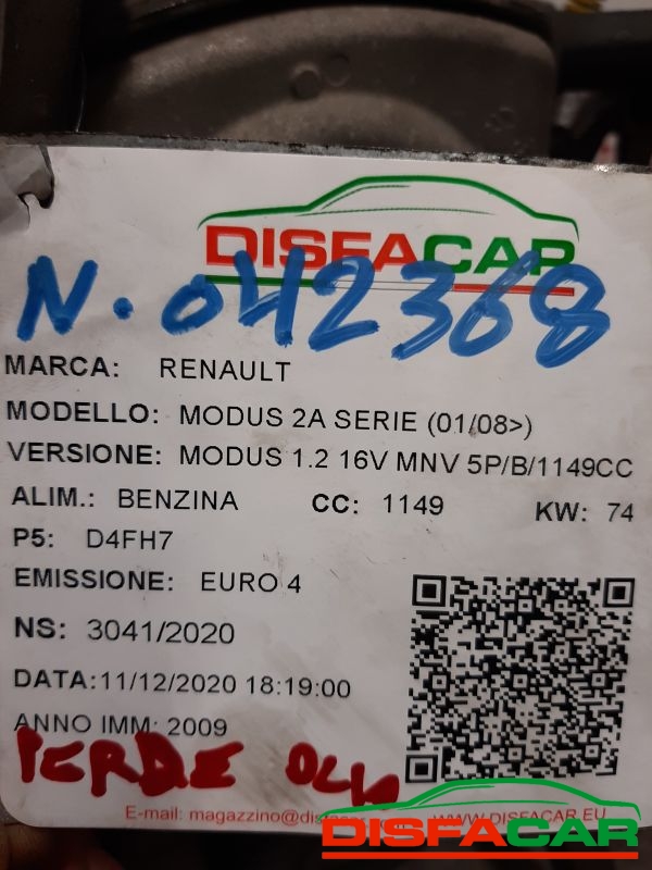 Motore usato Renault Modus 2 serie 2008, codice D4FH784 – foto 10 di 11