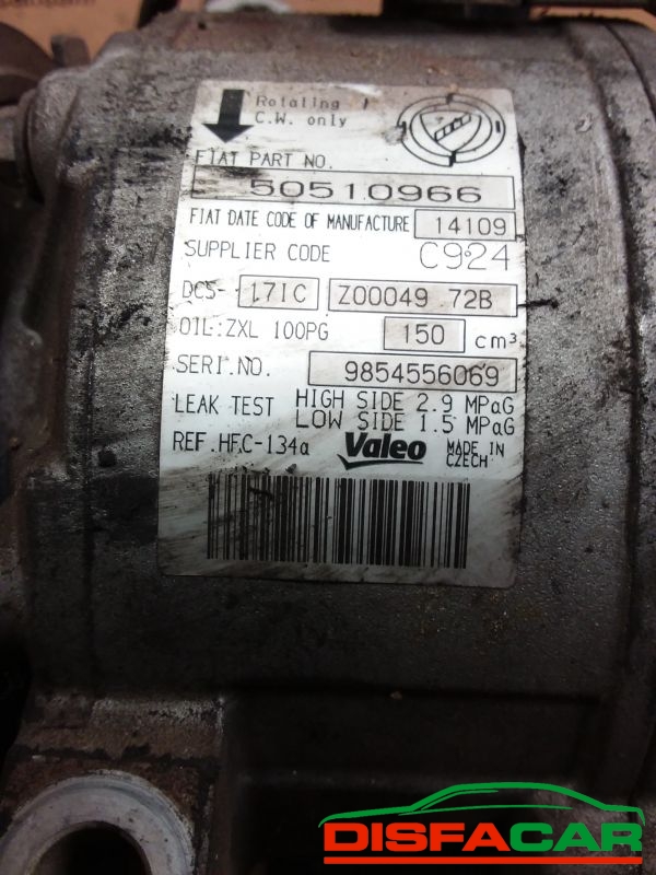 Compressore clima usato Alfa Romeo Alfa 159 (X3/X9), BRERA, SPIDER 2005, codice 50510966 – foto 3 di 10