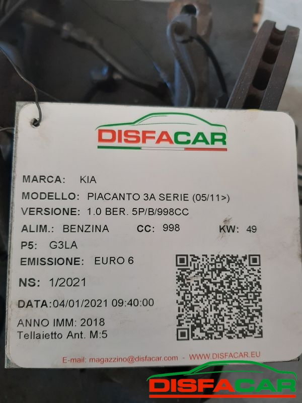 Telaietto anteriore usato Kia Picanto 3ª serie 2 serie 2008, codice G3LA – foto 9 di 9
