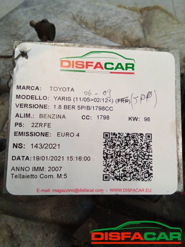 Telaietto anteriore usato Toyota Yaris (JPP) MANCA SCATOLA GUIDA (VENDUTA) 2006, codice 2ZRFE – foto 9 di 9