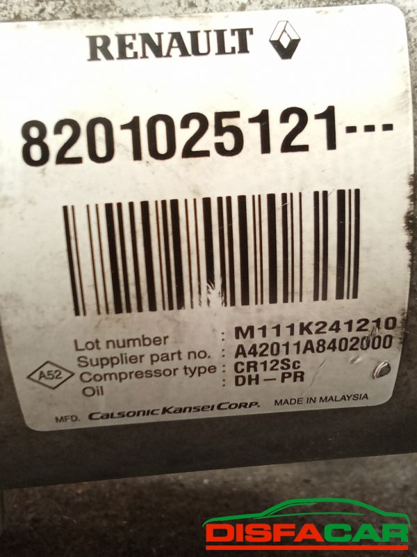 Compressore clima usato Dacia Duster 1A SERIE 2010, codice 8201025121 – foto 3 di 10