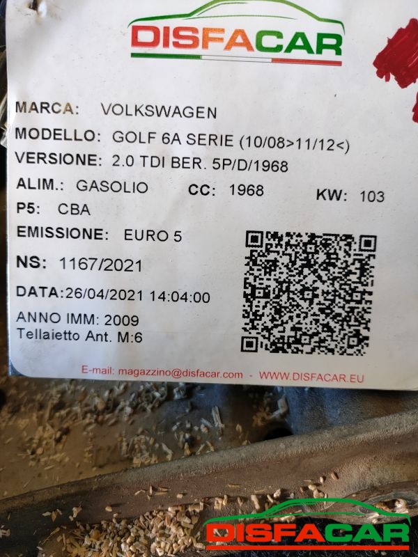 Telaietto anteriore usato Volkswagen Golf 6A SERIE 2008, codice CBA – foto 23 di 23