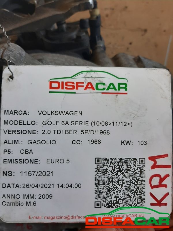 Cambio usato Volkswagen Golf 6 2008, codice krm – foto 8 di 9