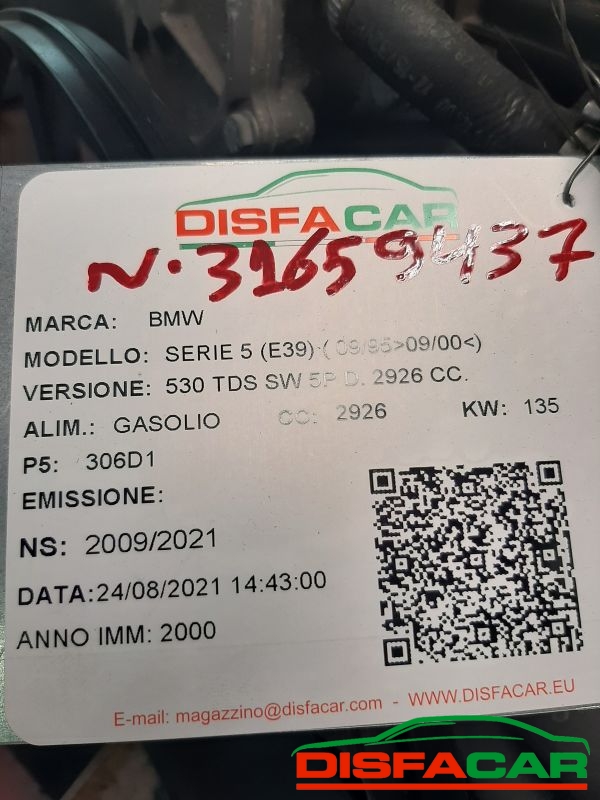 Motore usato BMW 530 (E39) MANCA VOLANO (VENDUTO) 1995, codice 306D1 – foto 9 di 9
