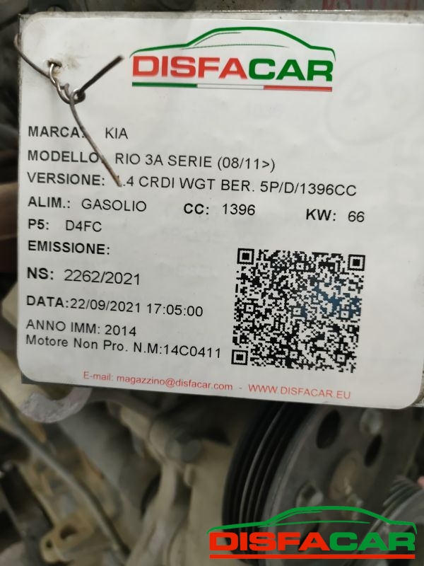 Motore usato Kia Rio 3A SERIE 2011, codice D4FC – foto 17 di 18