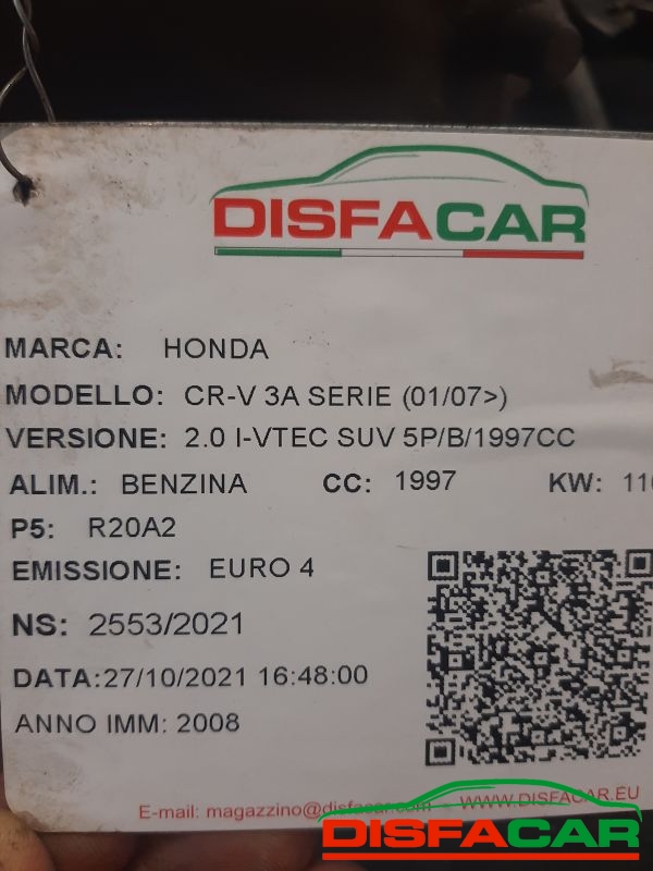 Telaietto anteriore usato Honda CR-V 3ª serie (MANCA SCATOLA GUIDA VENDUTA) 2007, codice R20A2 – foto 13 di 13