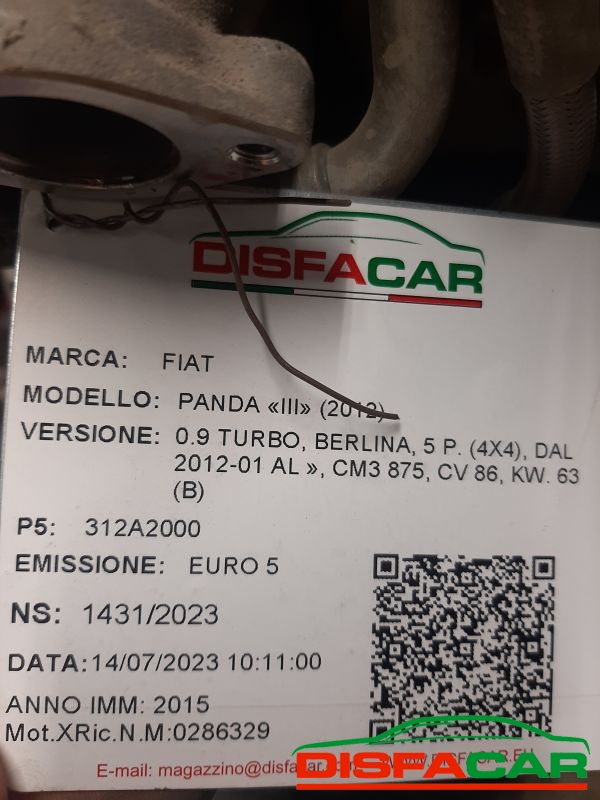 Motore usato Fiat New Panda TWINAIR 4x4. MOTORE PER RICAMBI (CORPO FARFALLATO VENDUTO MIRKO) 2012, codice… – foto 11 di 11