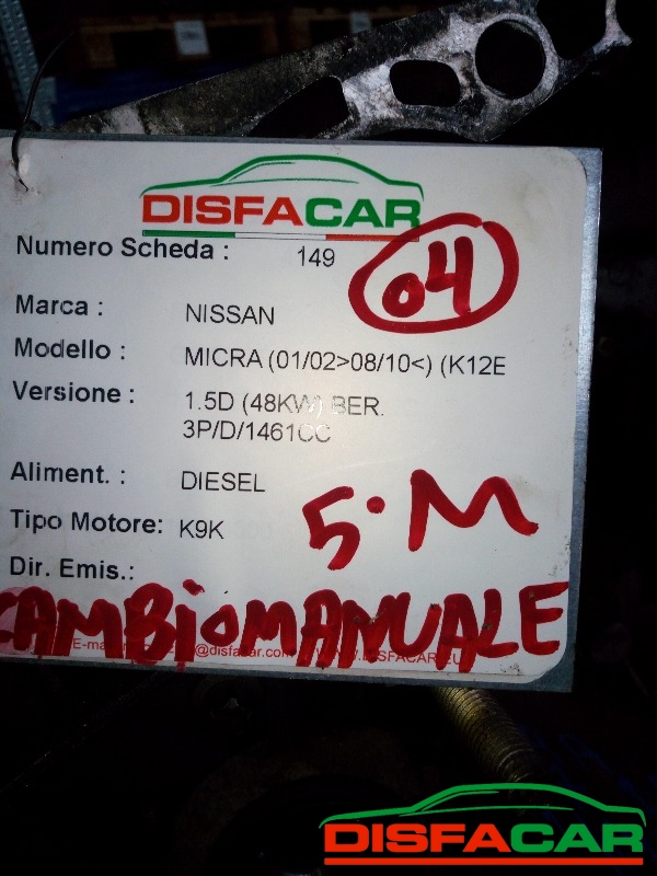 Cambio usato Nissan Micra K12 2002, codice K9K – foto 4 di 4