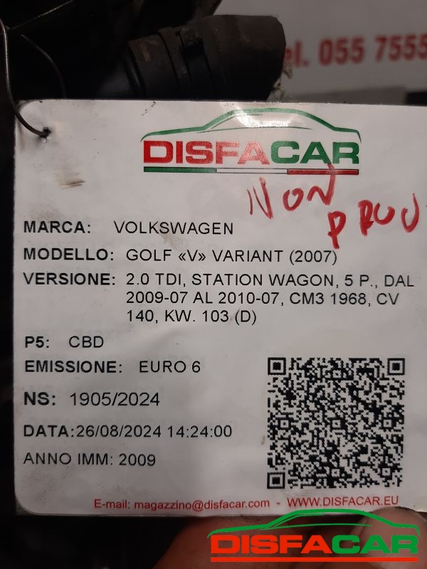 Motore usato Volkswagen Golf V. MOTORE NON PROVATO ( alcuni componenti rotti vedi foto) 2014, codice CBD – foto 16 di 16