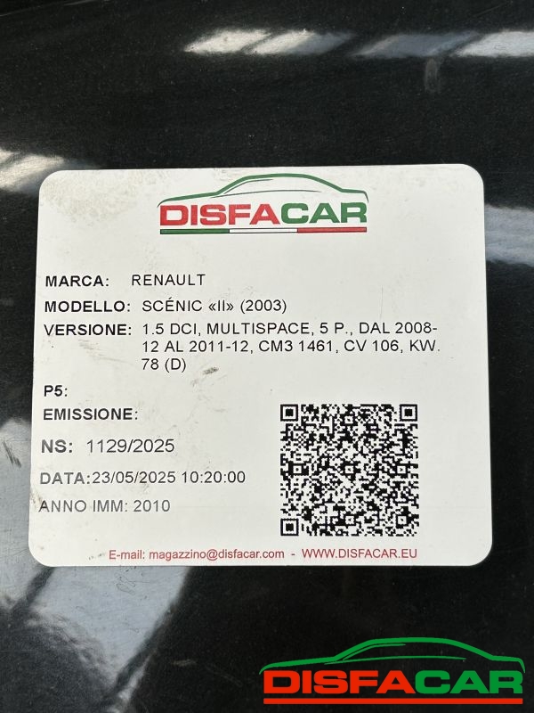 Foto ricambio: LAMIERATI Renault Scenic 3a serie 2009-2016