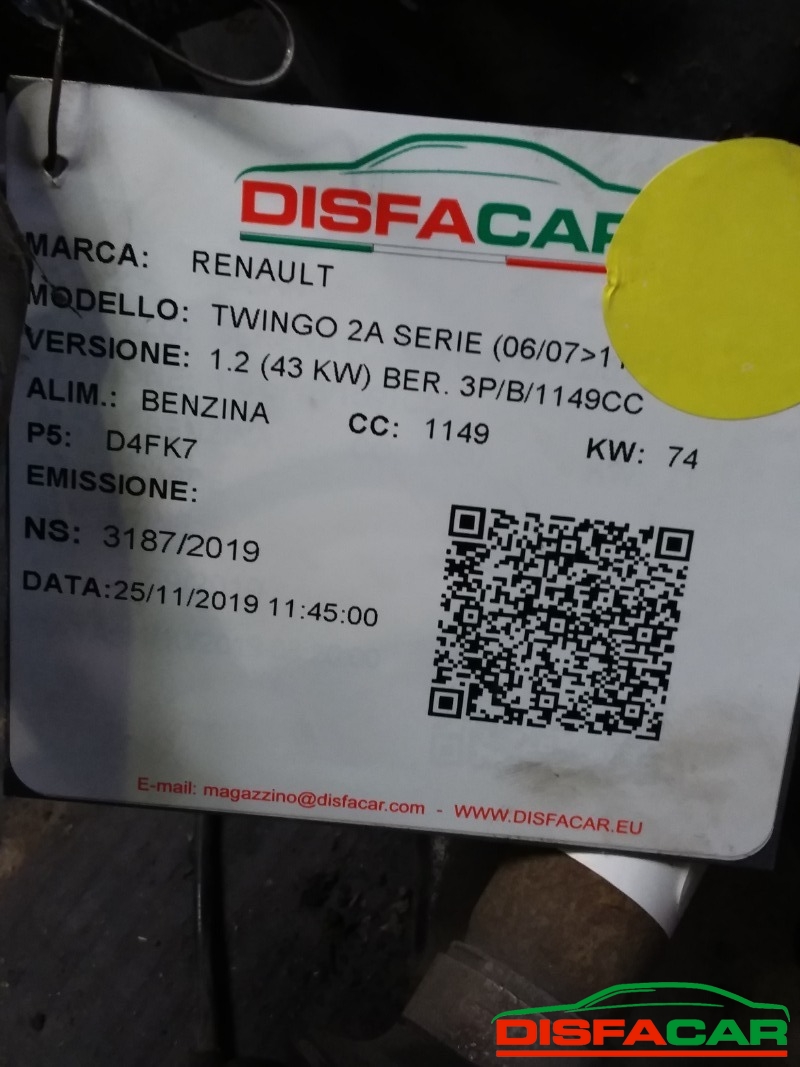 Telaietto anteriore usato Renault Twingo 2A SERIE 2007, codice D4FJ7 – foto 8 di 8