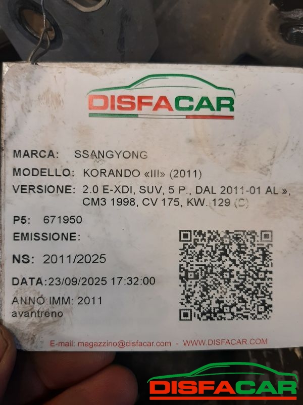 TELAIETTO ANTERIORE usato Ssangyong Korando 2011 - Ricambio originale garantito